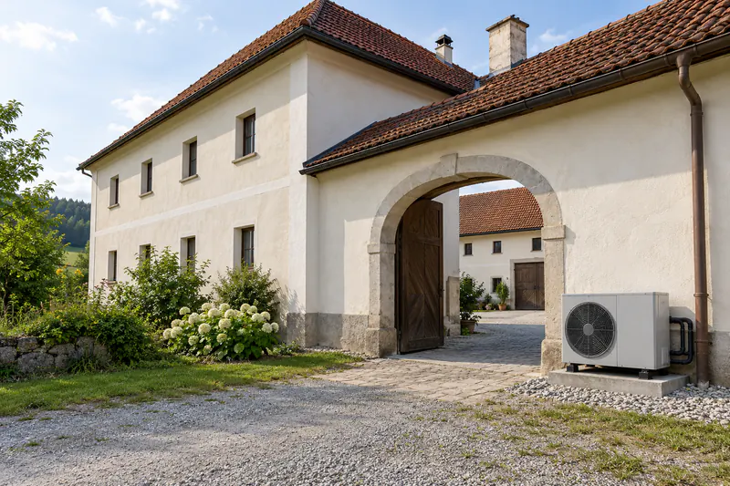 Wärmepumpe an einem Vierkanthof in Oberösterreich